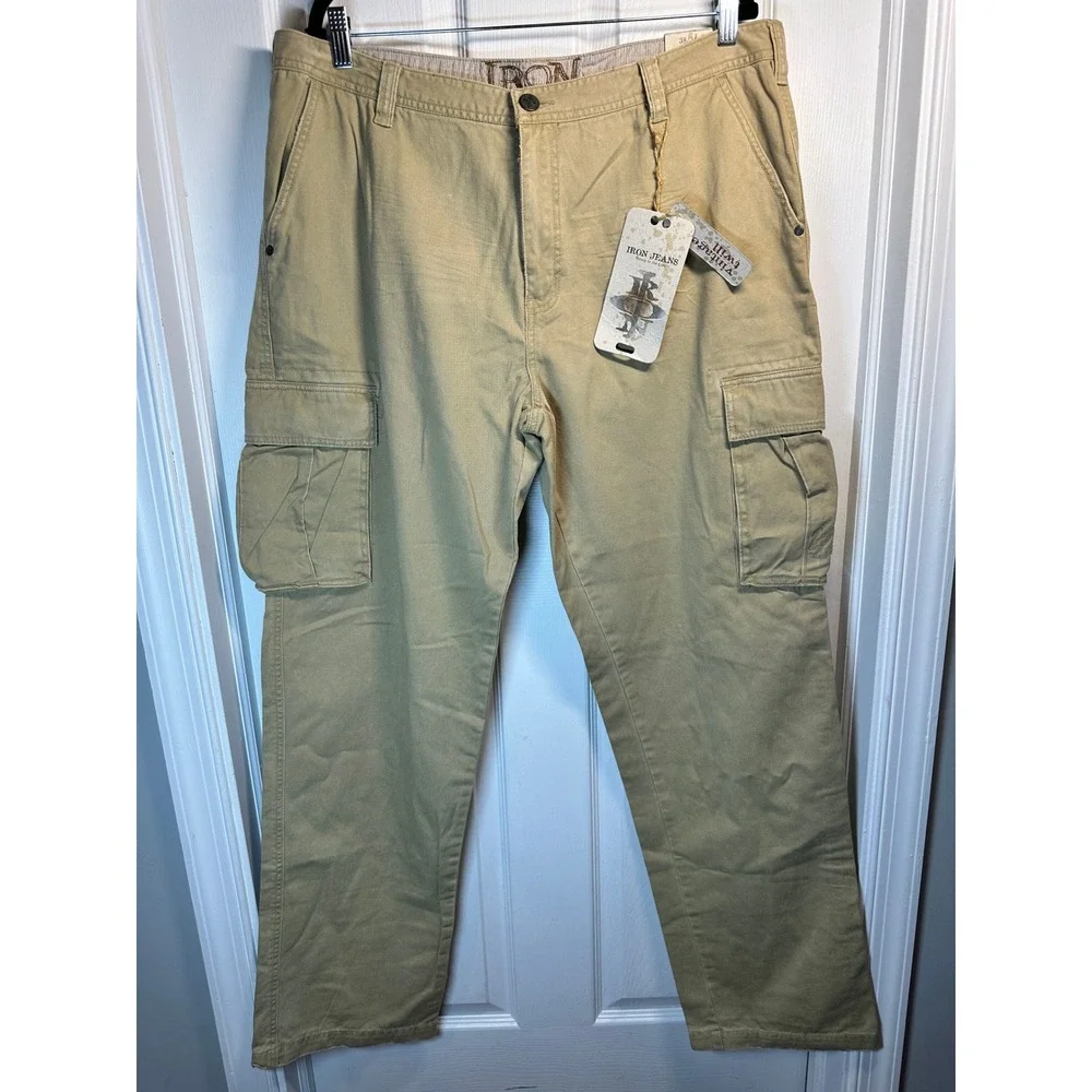 NWT!‎ Iron Jeans Cargo Pants Vintage Twill Utility Y2K Tan Beige 38x34